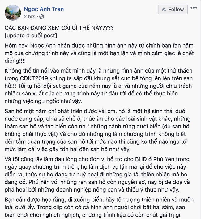 chuong trinh cuoc dua ky thu 2019 bi chi trich vi co hanh vi pha hoai sinh vat bien