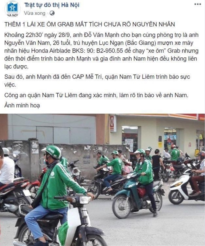 da xac minh vu tai xe grab mat tich bi an sau khi muon xe ban cung phong di lam