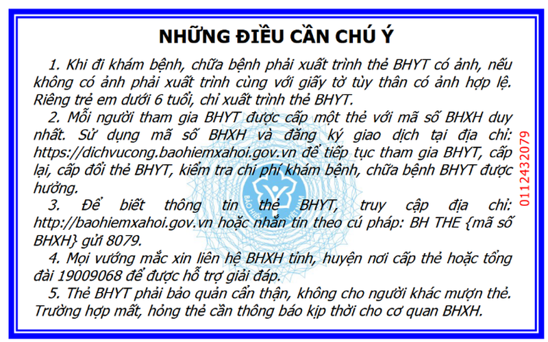 Mặt sau thẻ BHYT mẫu mới.