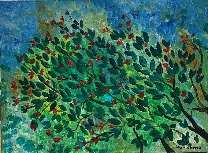 Bức tranh “Bloom Time” tươi sáng với sắc xanh.
