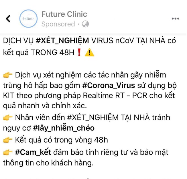 buoc phong kham ngung quang cao dich vu xet nghiem virus corona tai nha