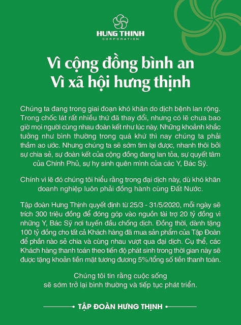 tap doan hung thinh tai tro 20 ty dong cho y bac si noi tuyen dau chong dich