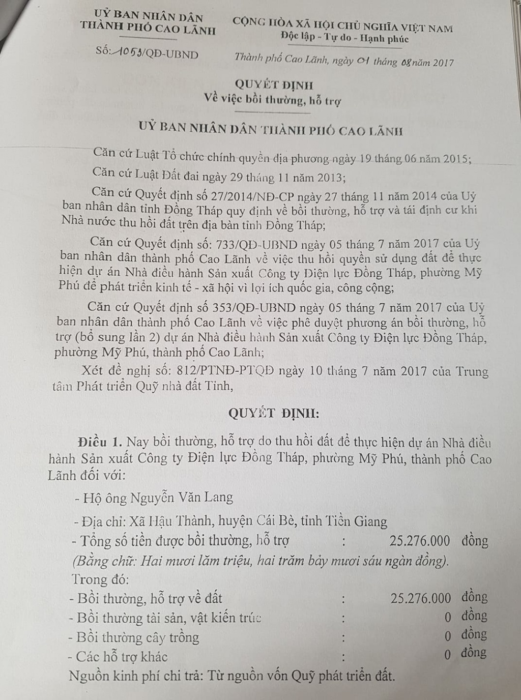 dong thap dat chua thu hoi xong tinh da giao cho doanh nghiep su dung