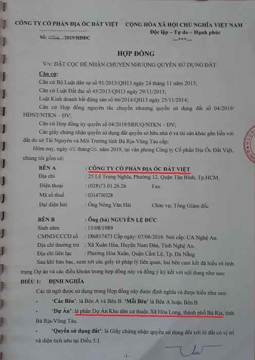 ba ria vung tau nguy co mat tien ty vi mua du an ma cua cong ty dat viet