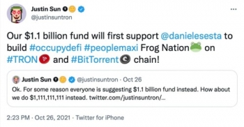 Ông Justin Sun, người sáng lập TRON vận động thành lập Quỹ 1,1 tỷ USD để đầu tư mạnh vào Hệ sinh thái TRON