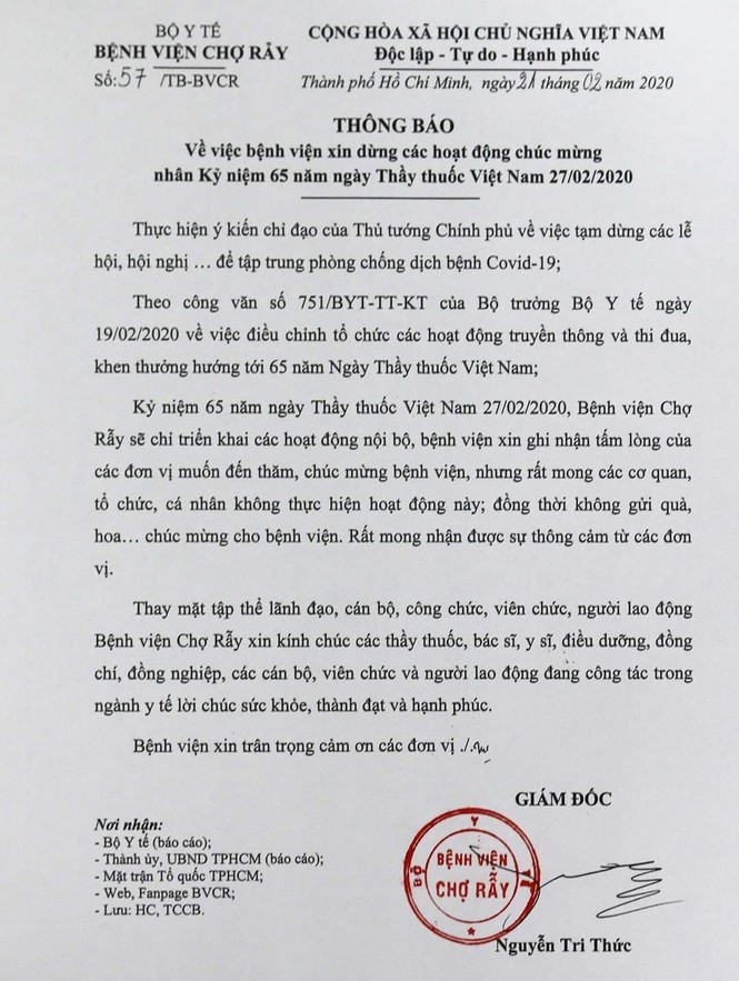nhieu benh vien dung to chuc ngay thay thuoc viet nam vi dich covid 19