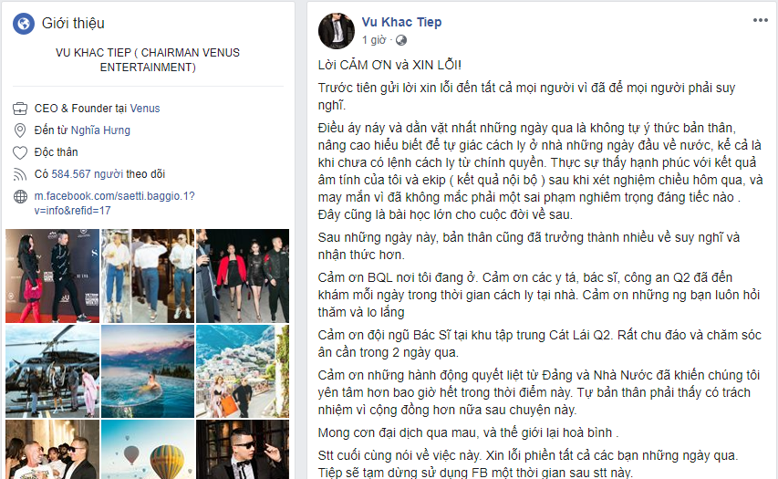 vu khac tiep xin loi vi lam loan khi cach ly covid 19 tam dung dung facebook