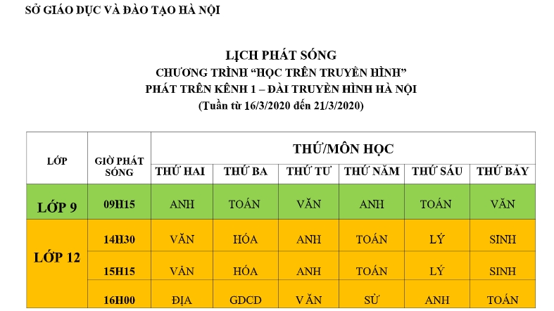 Hà Nội: Lịch phát sóng học trên truyền hình từ ngày 16/3-21/3
