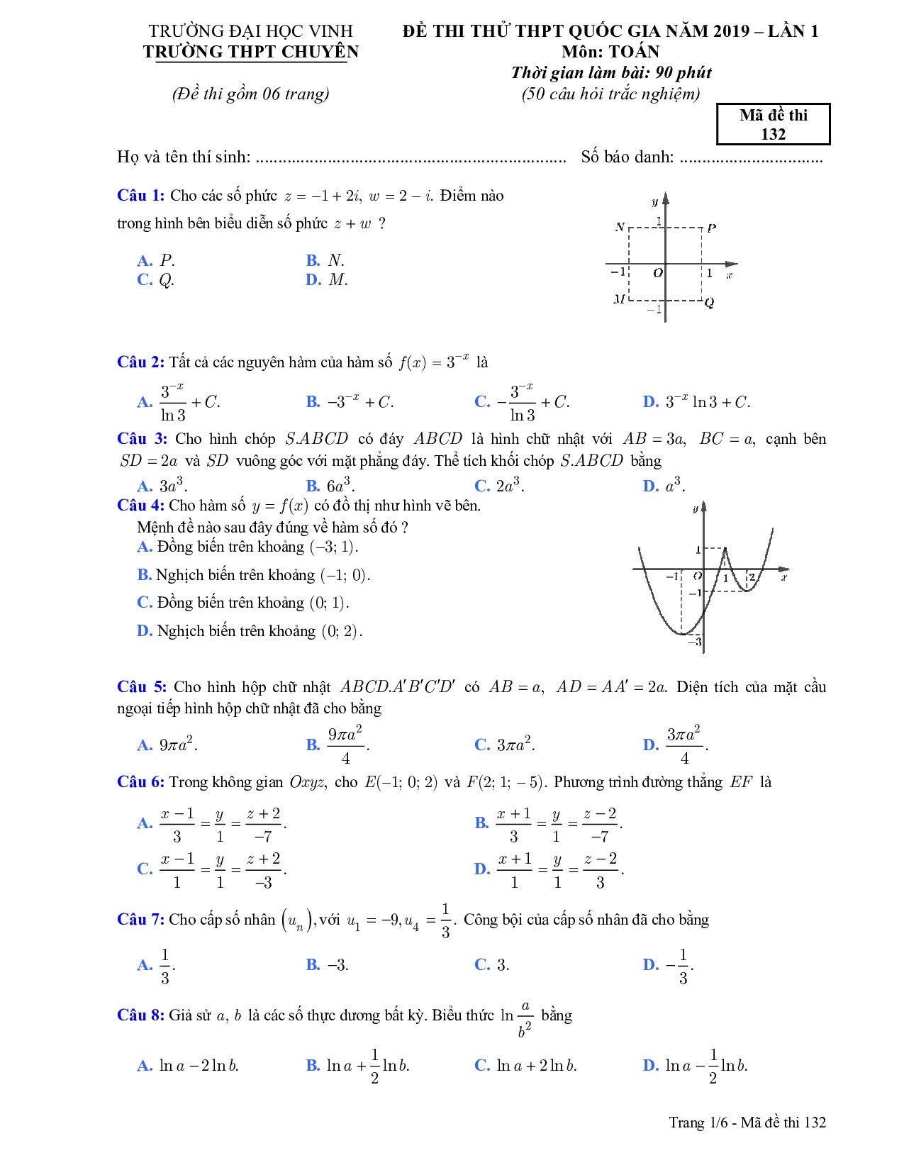 giai chi tiet de thi thu thpt quoc gia 2019 mon toan thpt chuyen dh vinh