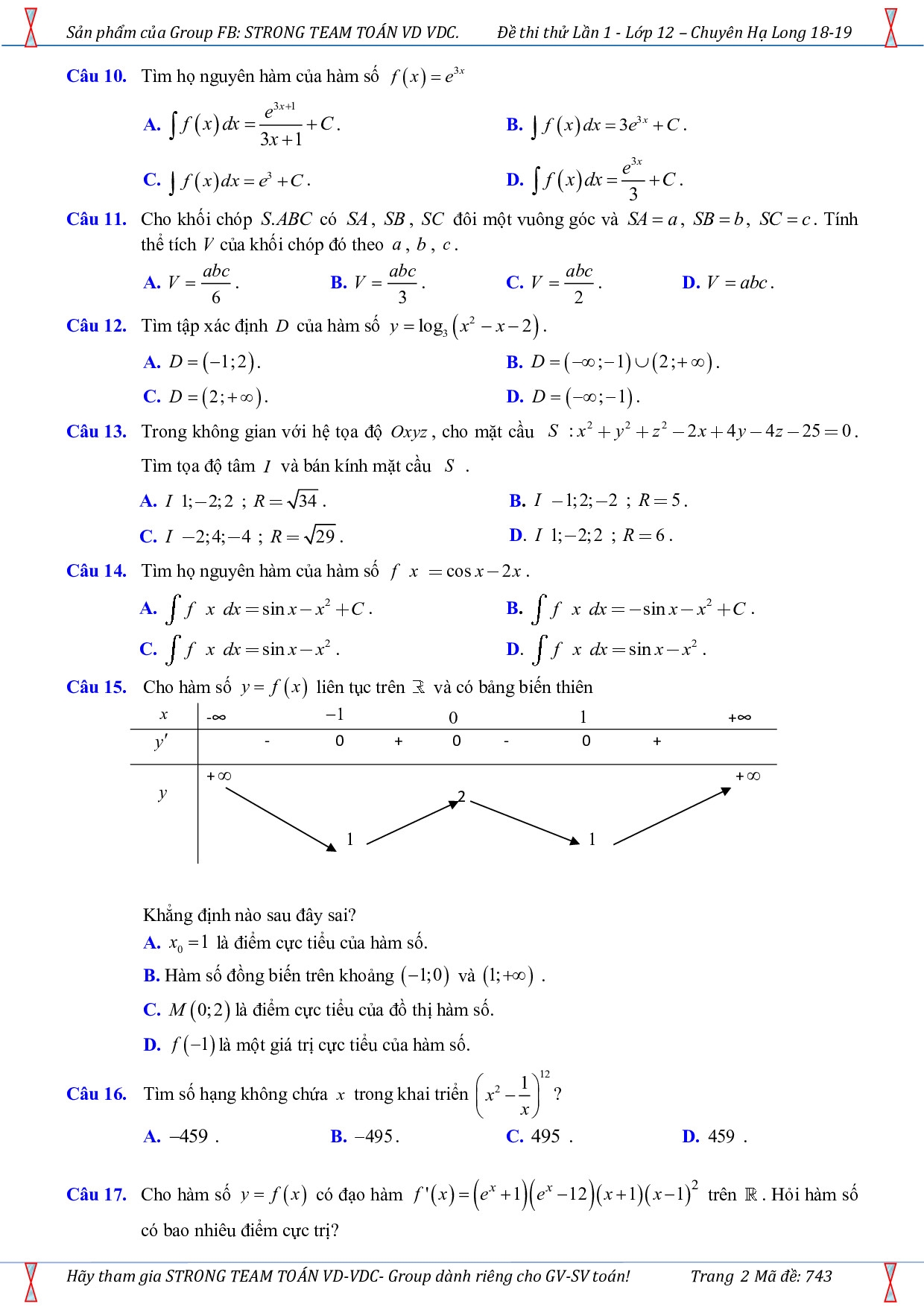 giai chi tiet de thi thu thpt quoc gia 2019 mon toan thpt chuyen ha long
