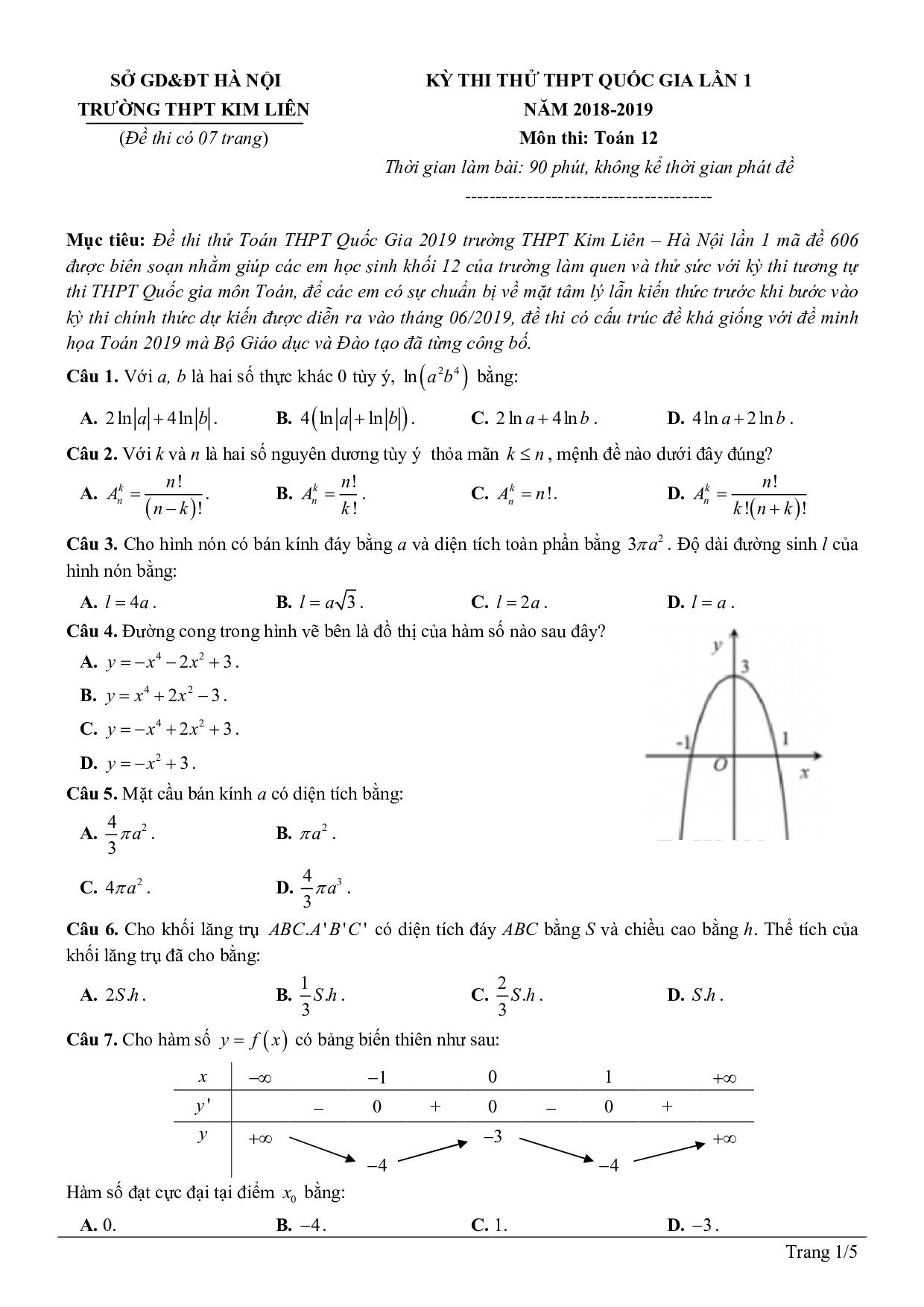 giai chi tiet de thi thu thpt quoc gia 2019 mon toan thpt kim lien ha noi