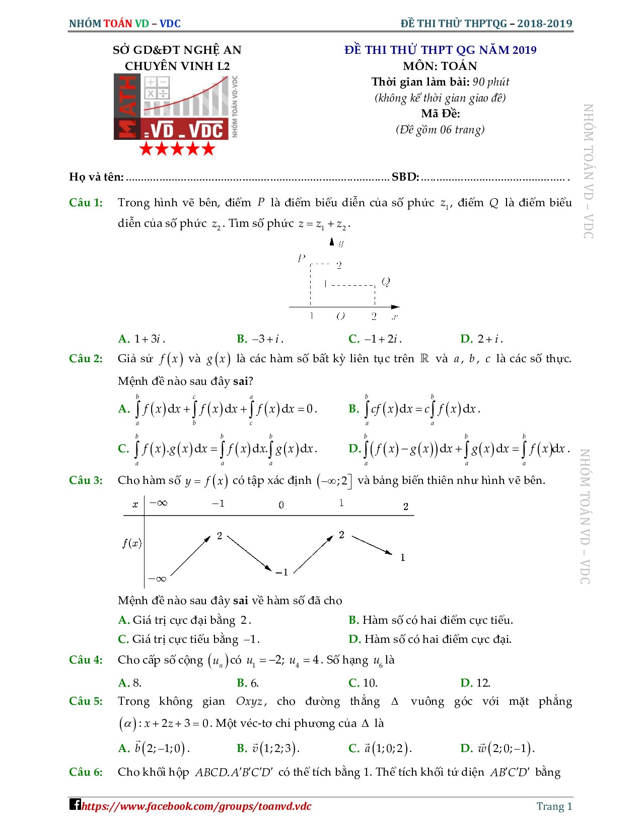 giai chi tiet de thi thu thpt quoc gia 2019 mon toan lan 2 thpt chuyen dh vinh