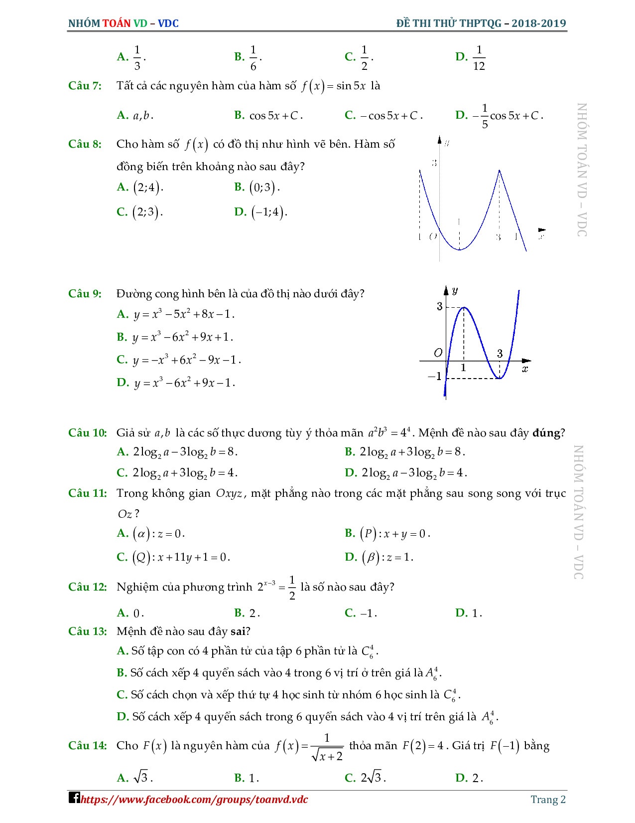 giai chi tiet de thi thu thpt quoc gia 2019 mon toan lan 2 thpt chuyen dh vinh
