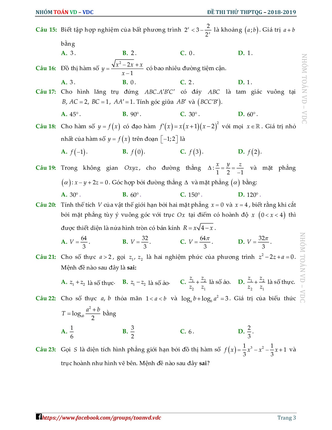 giai chi tiet de thi thu thpt quoc gia 2019 mon toan lan 2 thpt chuyen dh vinh