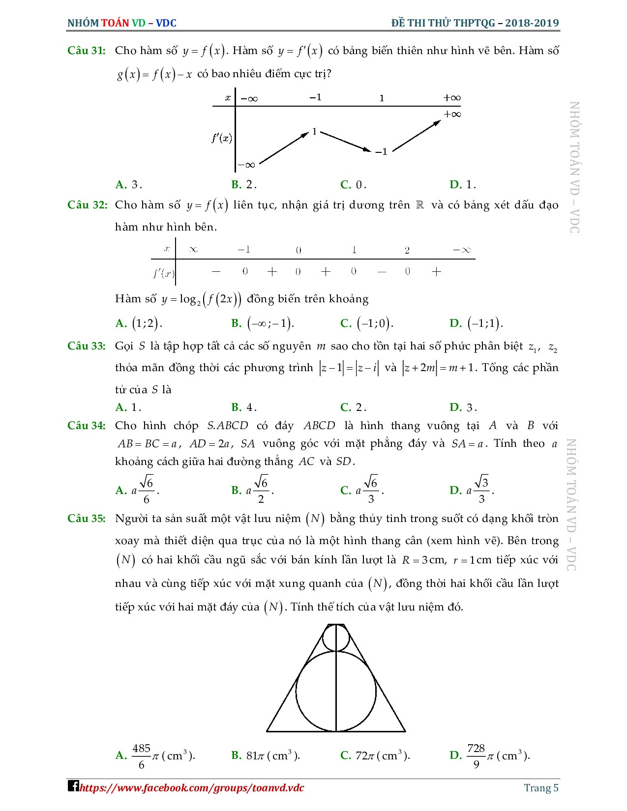 giai chi tiet de thi thu thpt quoc gia 2019 mon toan lan 2 thpt chuyen dh vinh