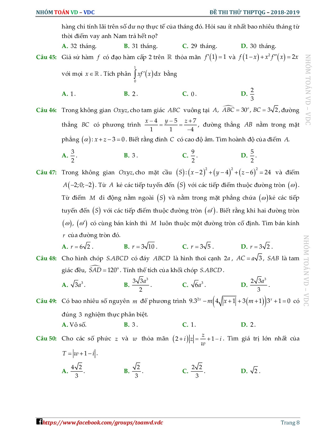 giai chi tiet de thi thu thpt quoc gia 2019 mon toan lan 2 thpt chuyen dh vinh