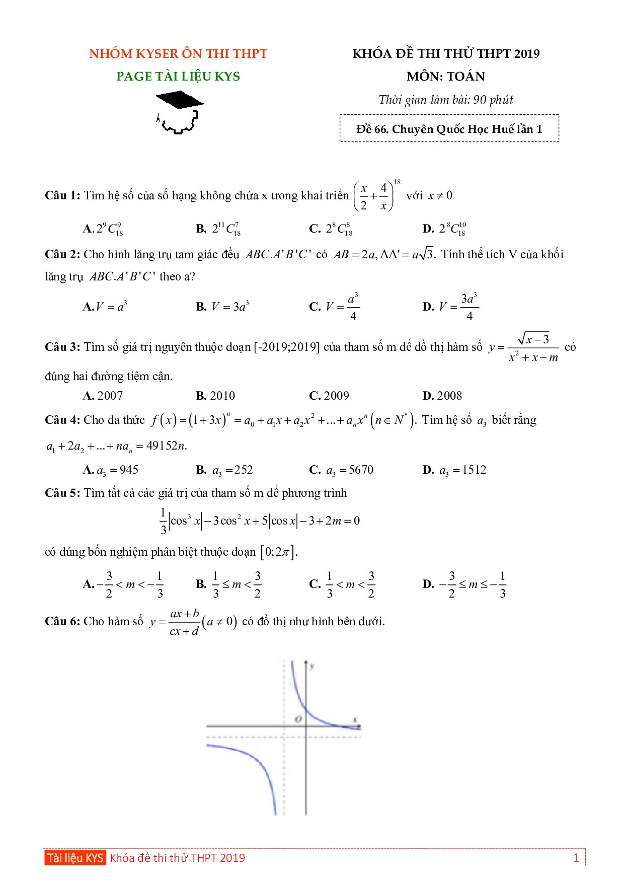 de thi thu thpt quoc gia 2019 mon toan co dap an thpt chuyen quoc hoc hue