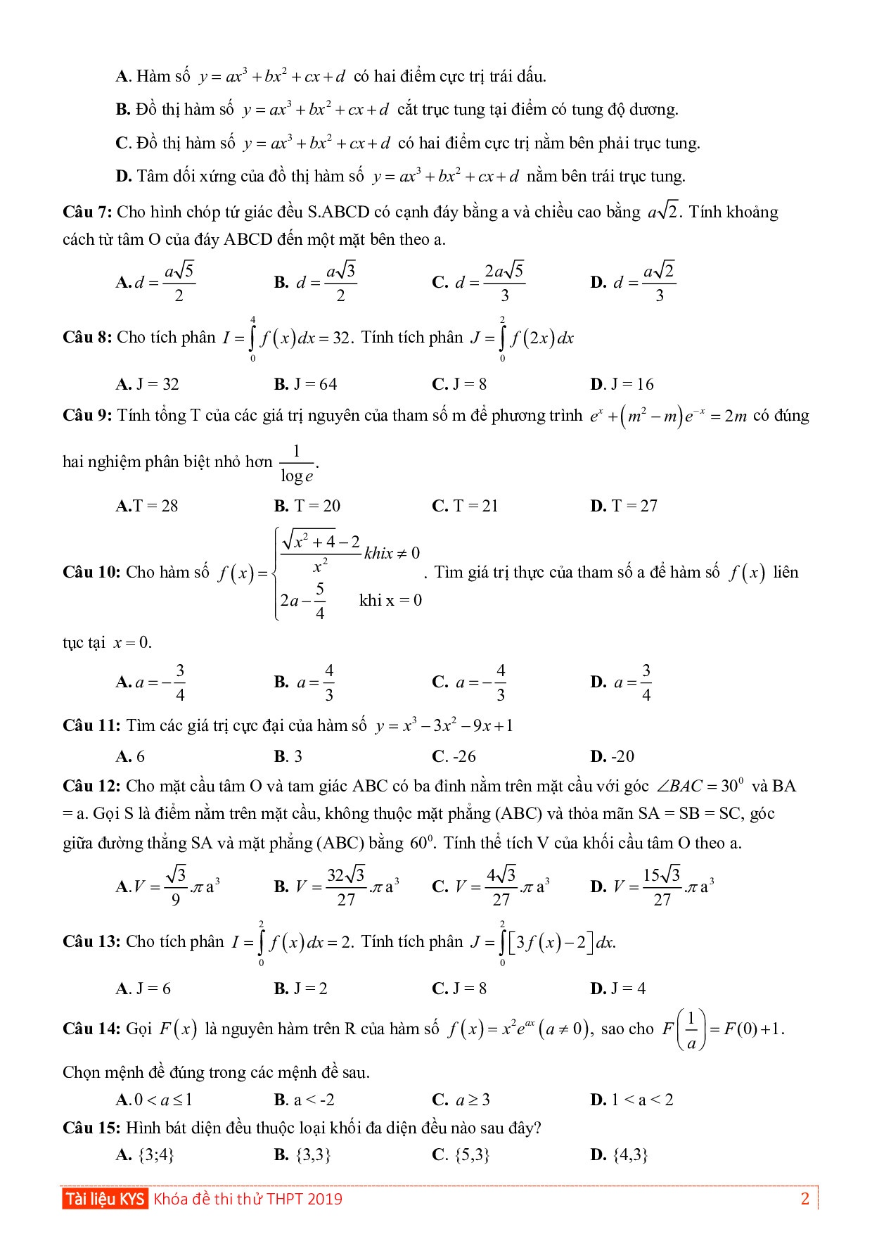 de thi thu thpt quoc gia 2019 mon toan co dap an thpt chuyen quoc hoc hue