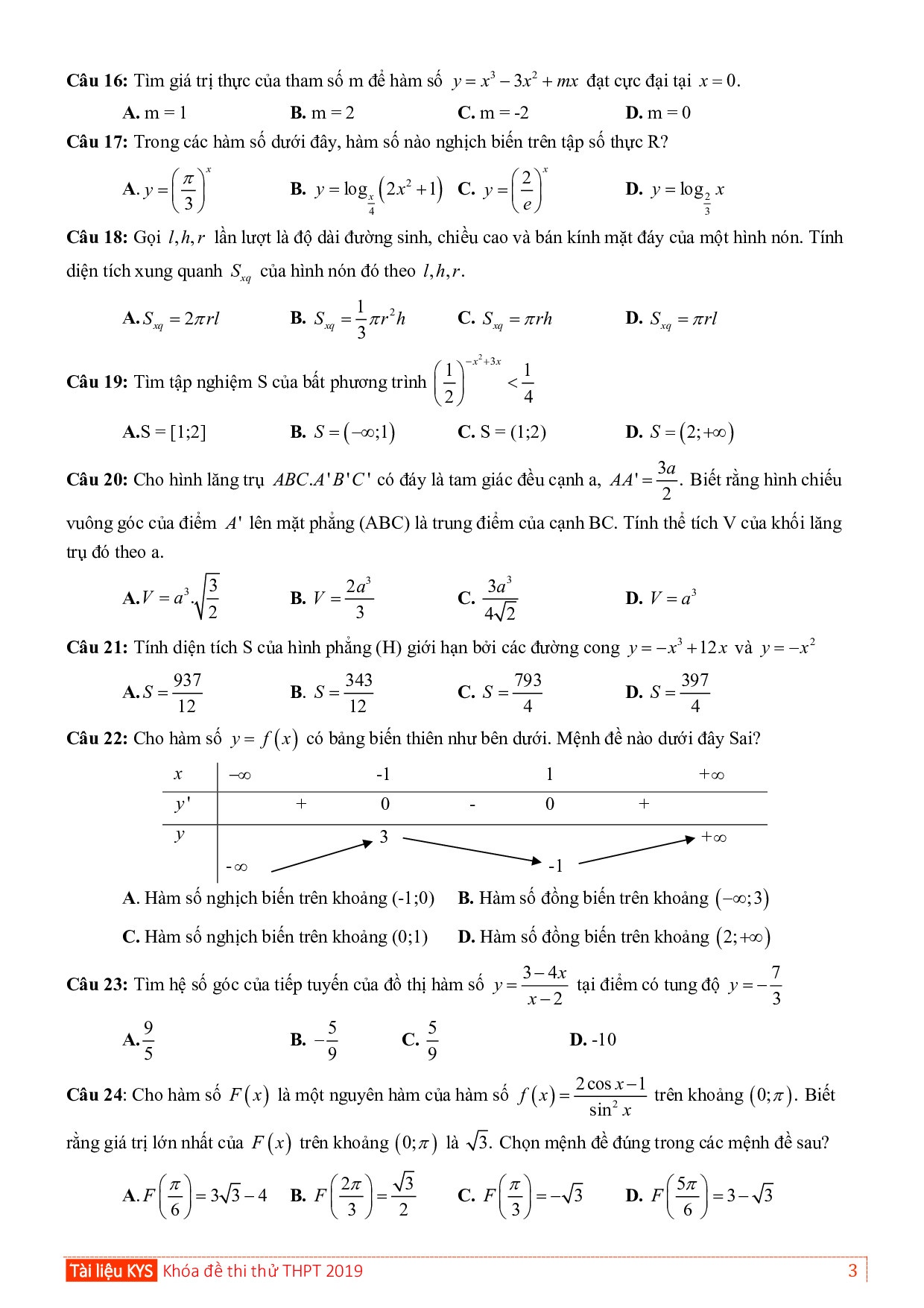 de thi thu thpt quoc gia 2019 mon toan co dap an thpt chuyen quoc hoc hue