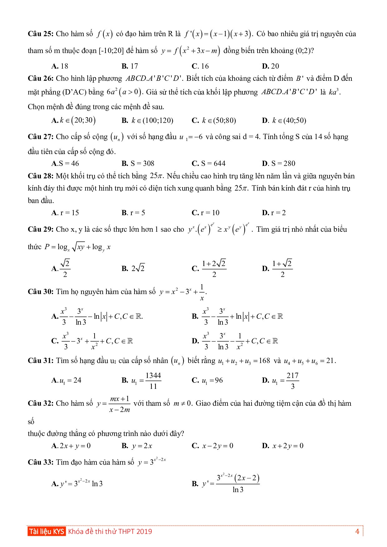 de thi thu thpt quoc gia 2019 mon toan co dap an thpt chuyen quoc hoc hue