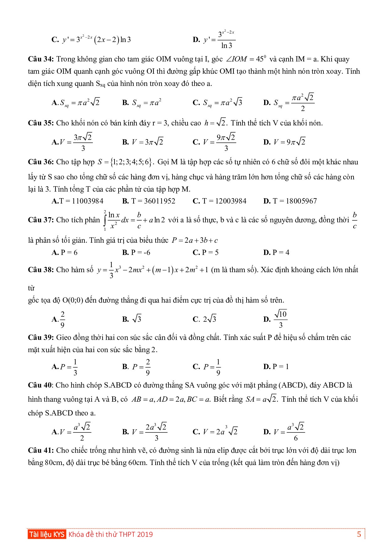 de thi thu thpt quoc gia 2019 mon toan co dap an thpt chuyen quoc hoc hue