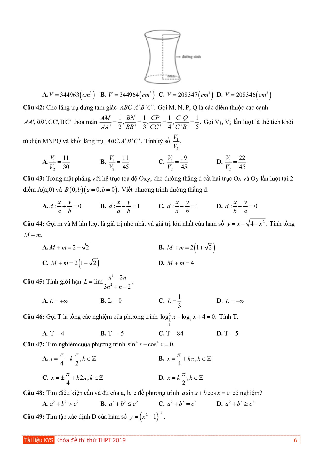 de thi thu thpt quoc gia 2019 mon toan co dap an thpt chuyen quoc hoc hue