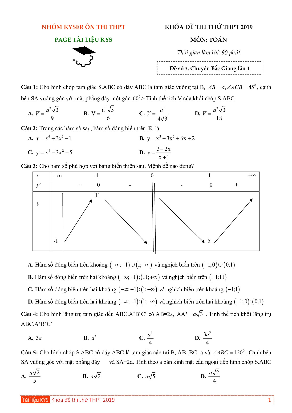 de thi thu thpt quoc gia 2019 mon toan thpt chuyen bac giang