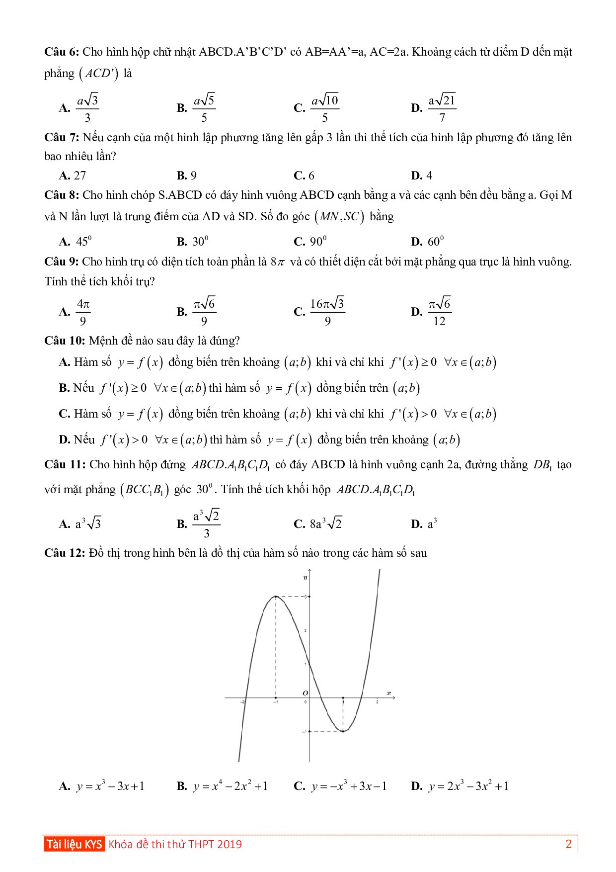 de thi thu thpt quoc gia 2019 mon toan thpt chuyen bac giang