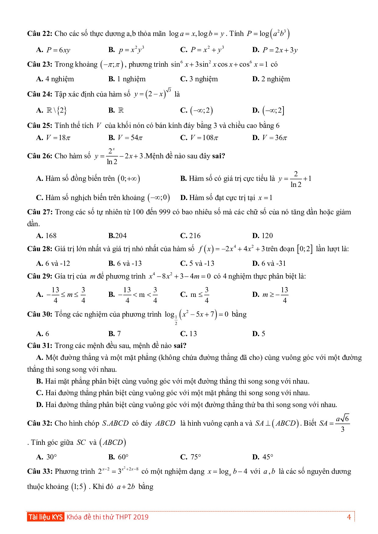 de thi thu thpt quoc gia 2019 mon toan thpt chuyen bac giang