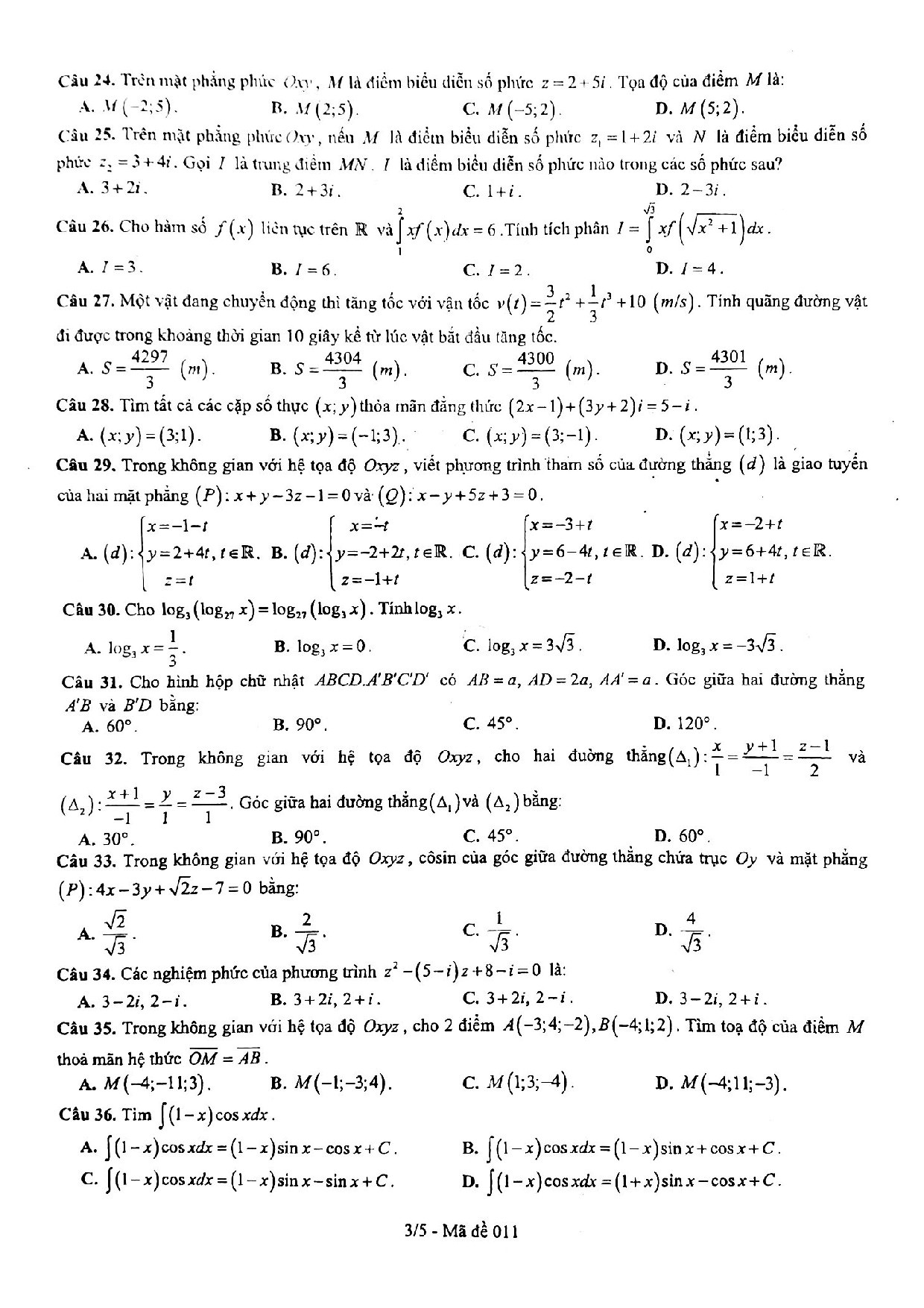 de thi hoc ki 2 mon toan lop 12 nam 2019 truong thpt viet duc ha noi