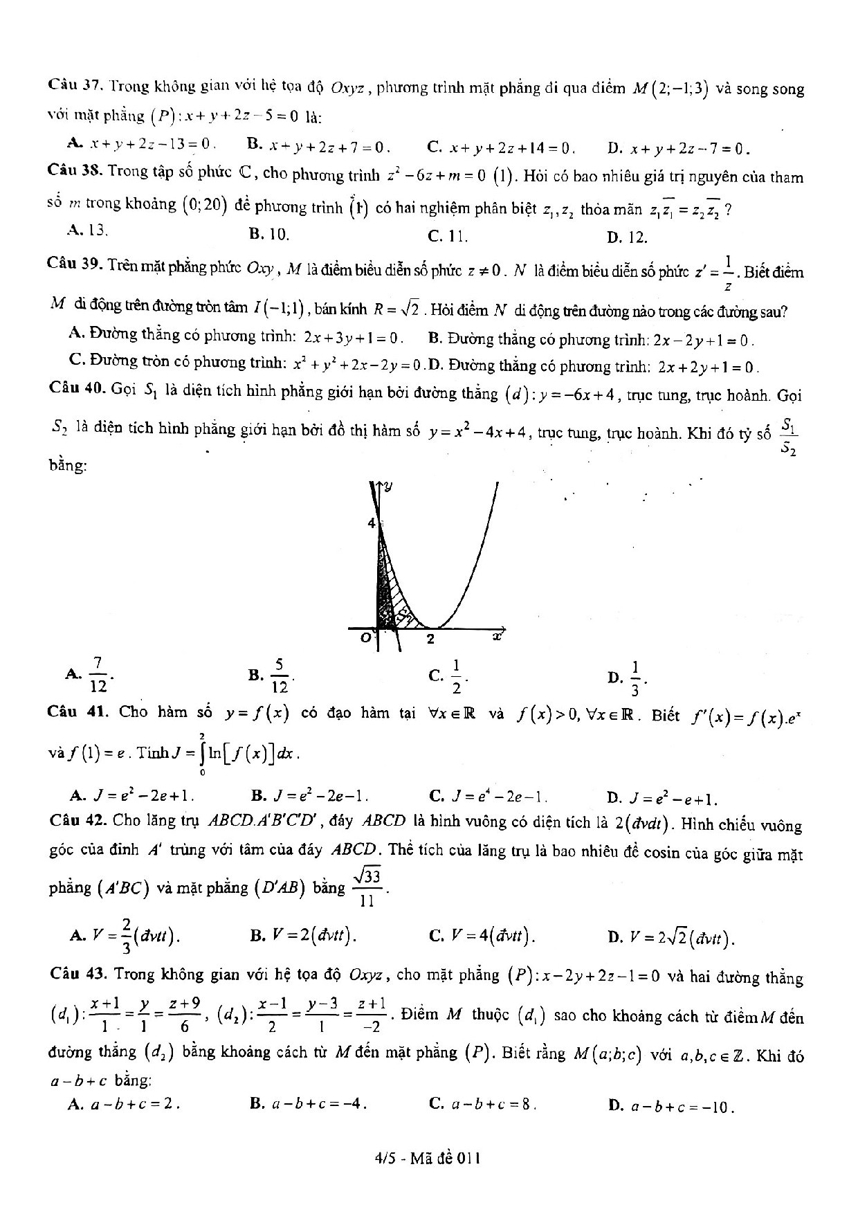 de thi hoc ki 2 mon toan lop 12 nam 2019 truong thpt viet duc ha noi