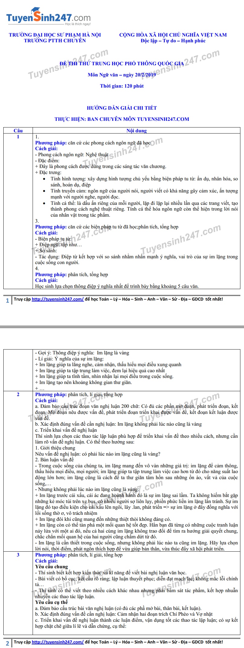 Đề thi thử THPT quốc gia 2019 môn Ngữ văn có đáp án THPT chuyên ĐH Sư phạm de thi thu thpt quoc gia 2019 mon ngu van co dap an thpt chuyen dh su pham