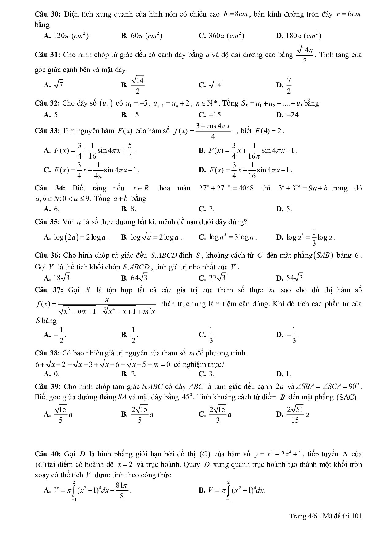 de thi thu thpt quoc gia 2019 mon toan co dap an lien truong thpt nghe an