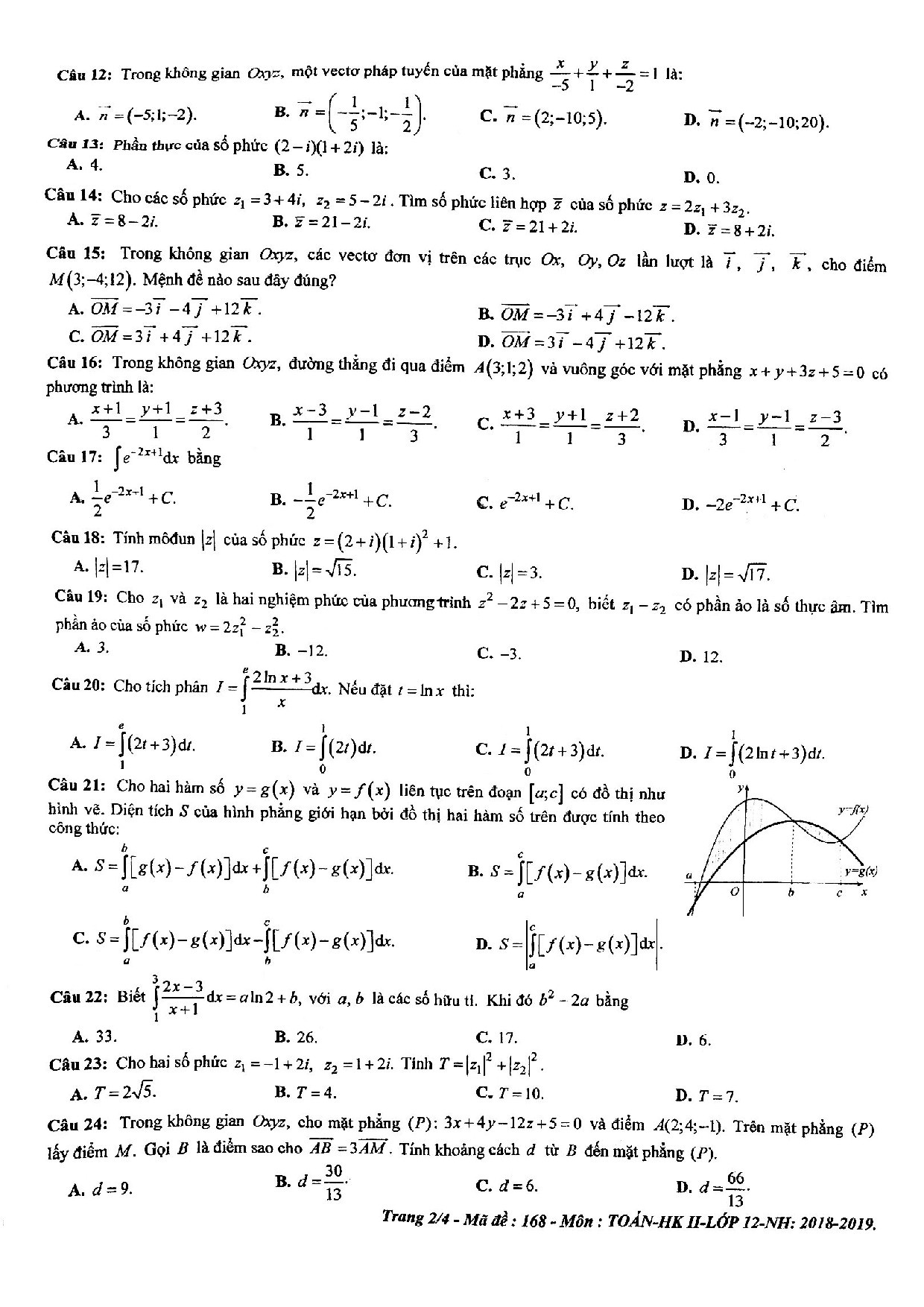 de thi hoc ki 2 mon toan lop 12 nam 2019 so gddt da nang