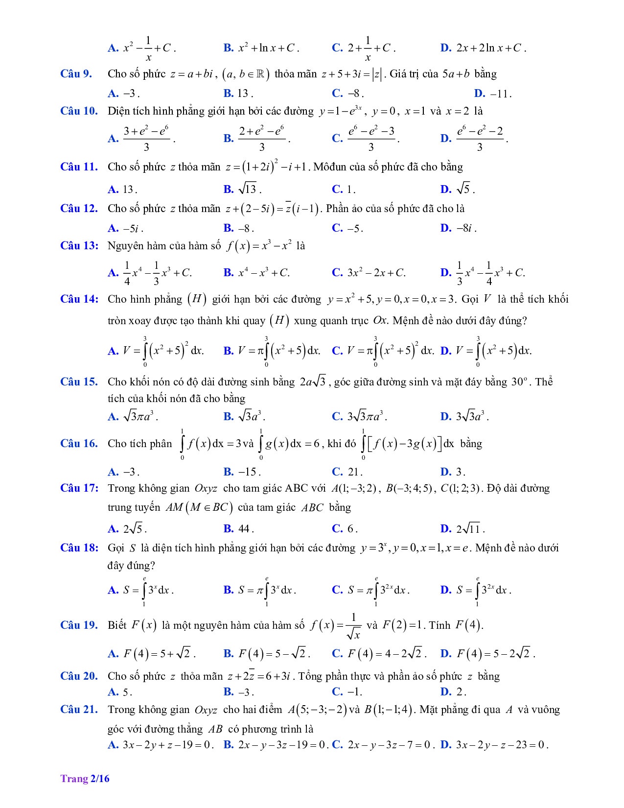 de thi hoc ki 2 mon toan lop 12 nam 2019 so gddt tay ninh co dap an