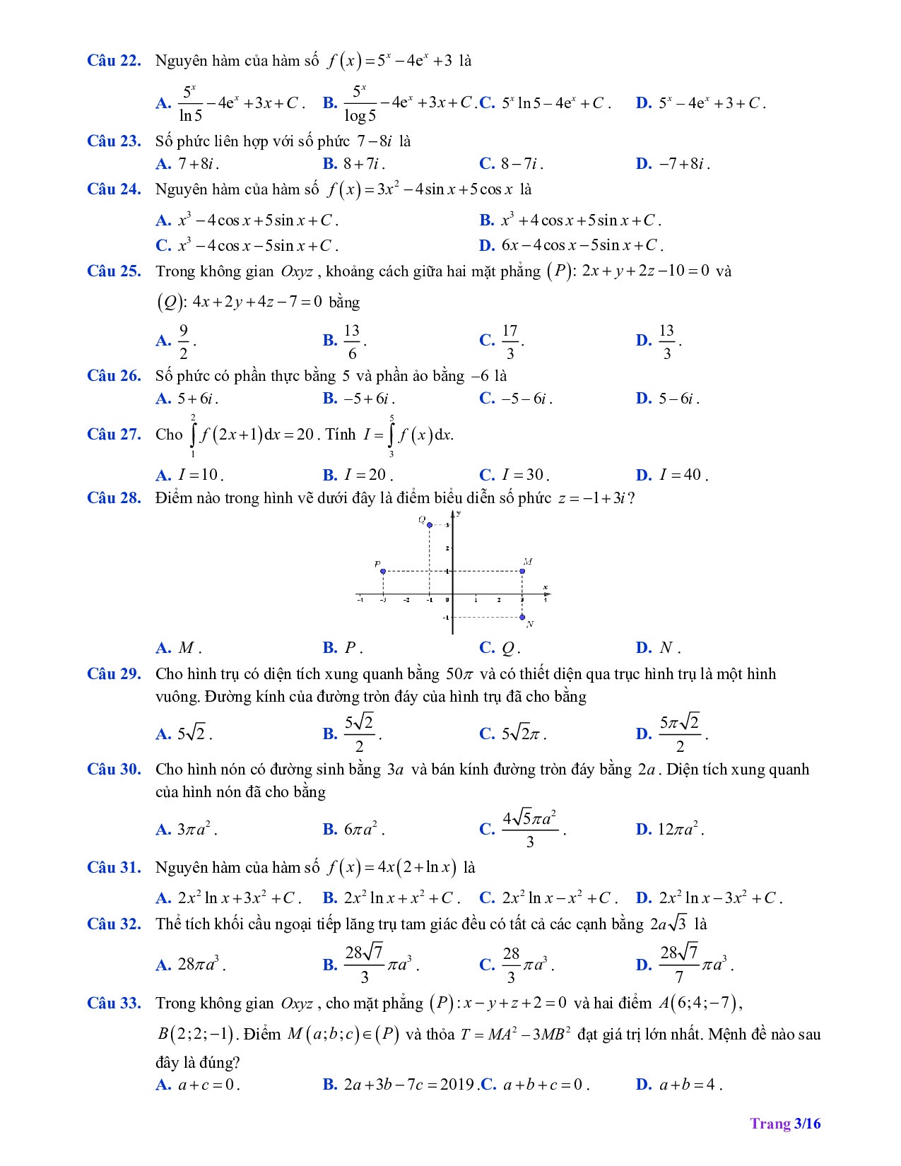 de thi hoc ki 2 mon toan lop 12 nam 2019 so gddt tay ninh co dap an