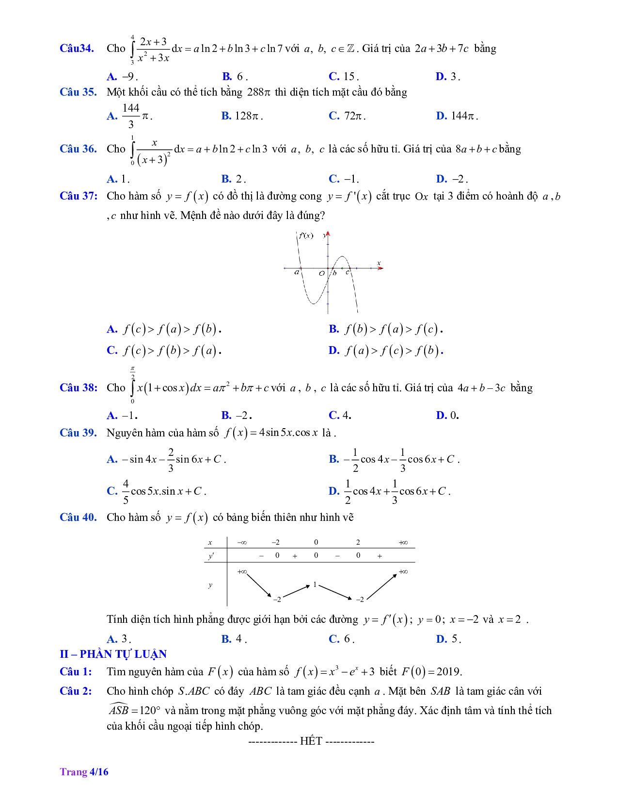 de thi hoc ki 2 mon toan lop 12 nam 2019 so gddt tay ninh co dap an