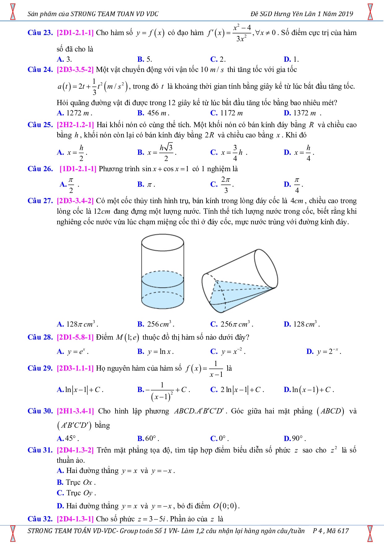 de thi thu thpt quoc gia 2019 mon toan co dap an so gddt hung yen