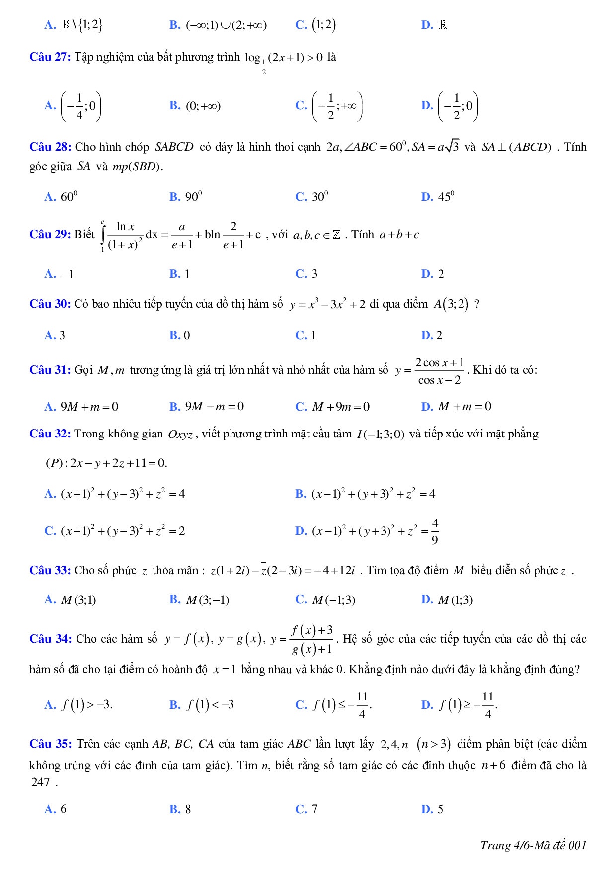 dap an chi tiet de thi thu thpt quoc gia 2019 mon toan thpt chuyen ha tinh
