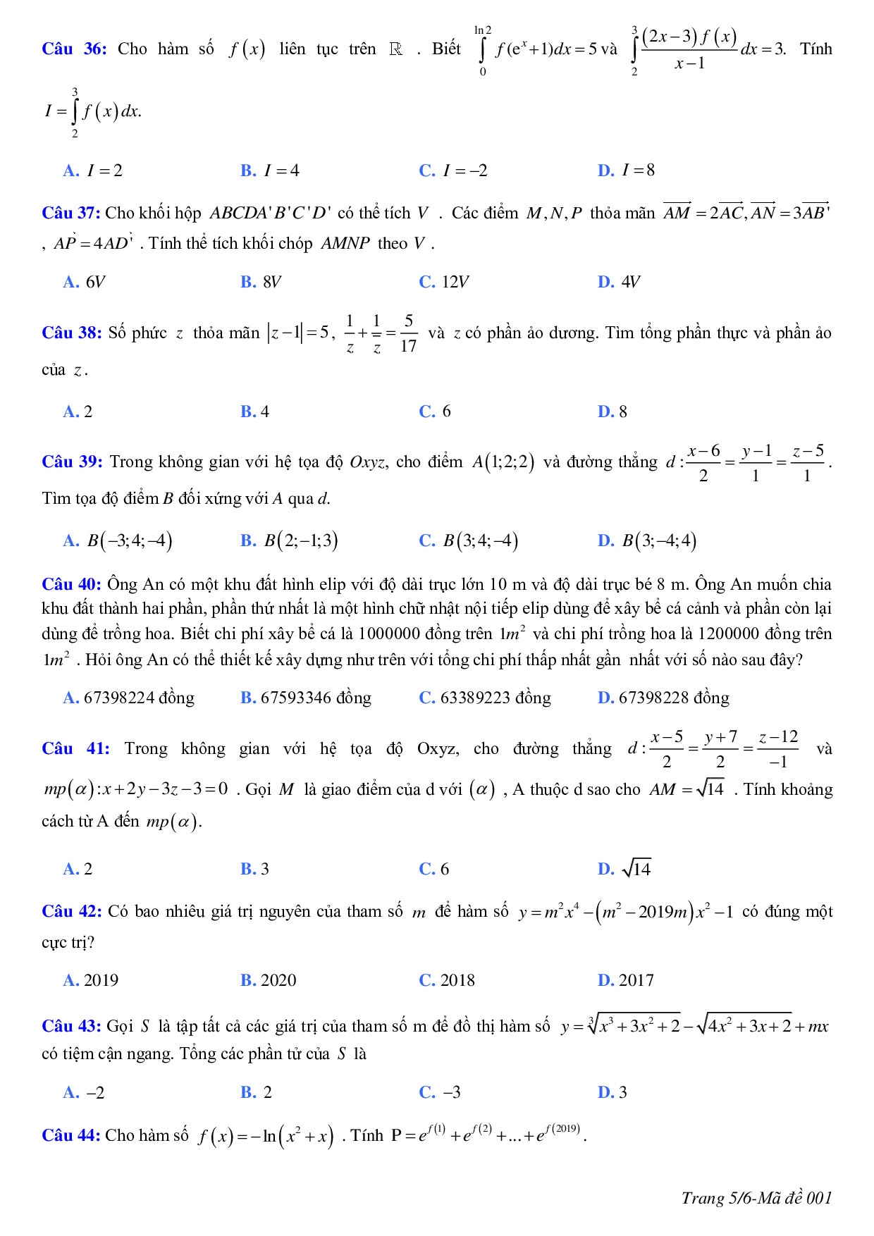 dap an chi tiet de thi thu thpt quoc gia 2019 mon toan thpt chuyen ha tinh