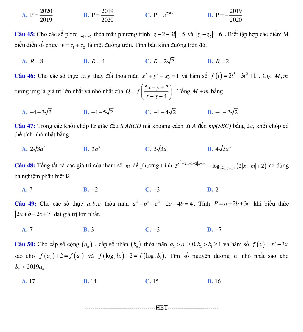 dap an chi tiet de thi thu thpt quoc gia 2019 mon toan thpt chuyen ha tinh