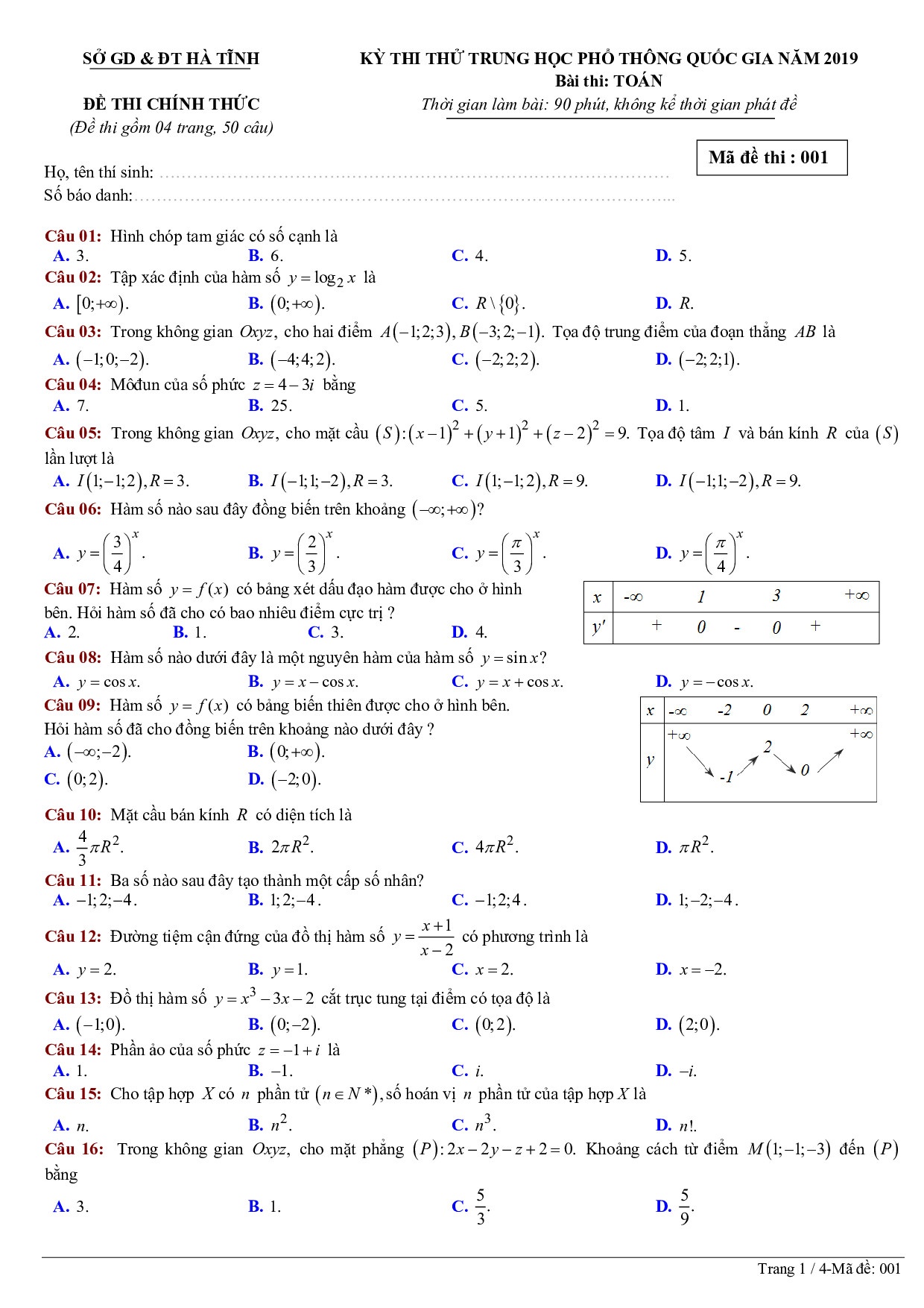 de thi thu thpt quoc gia 2019 mon toan co dap an so gddt ha tinh