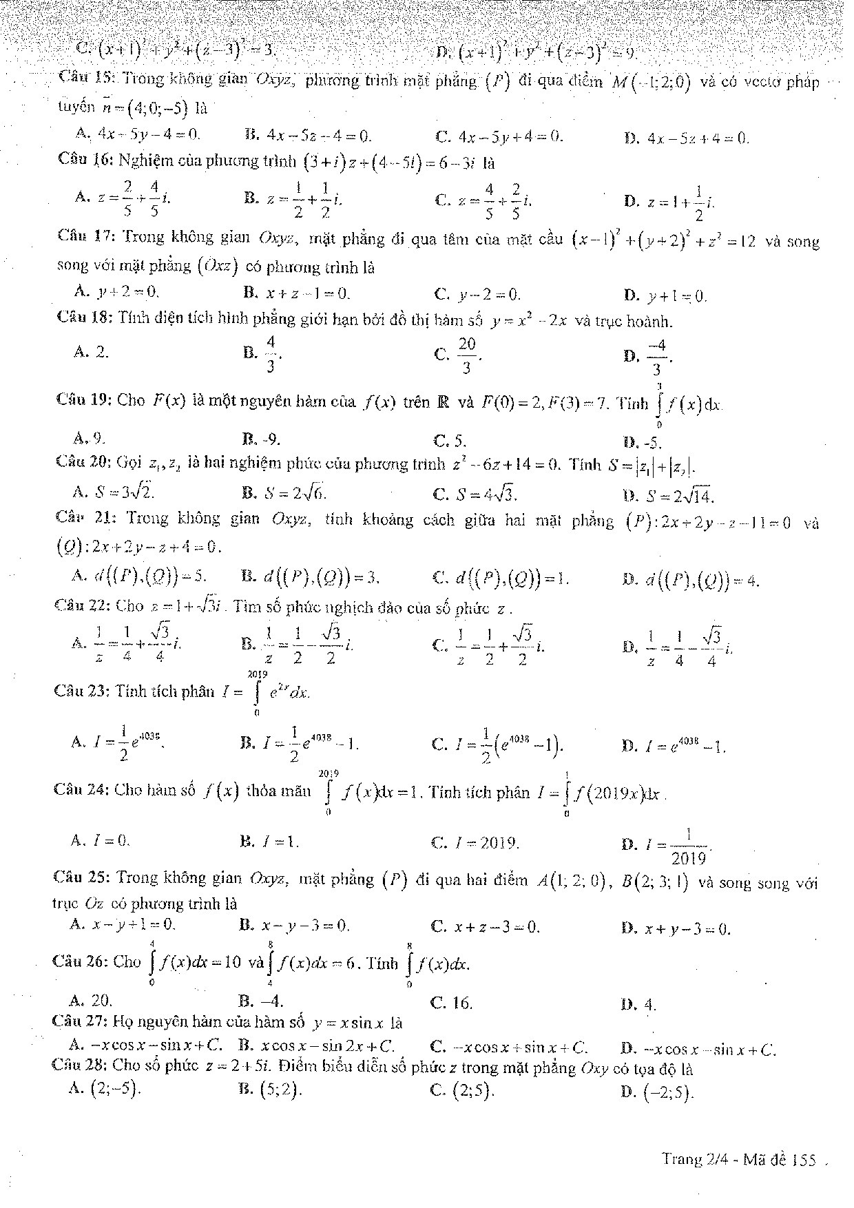 de thi hoc ki 2 mon toan lop 12 nam 2019 so gddt quang tri co dap an