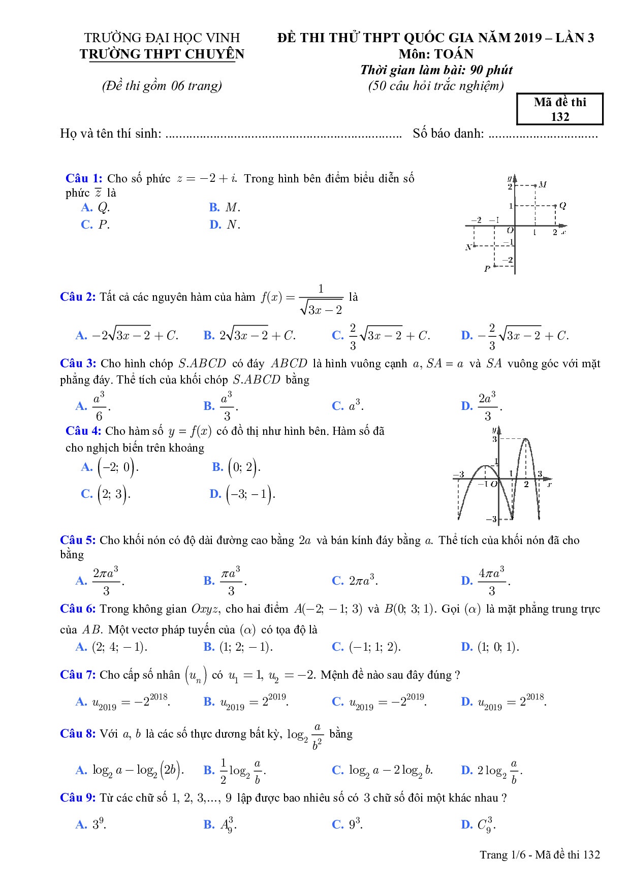 de thi thu thpt quoc gia 2019 mon toan lan 3 co dap an thpt chuyen dh vinh