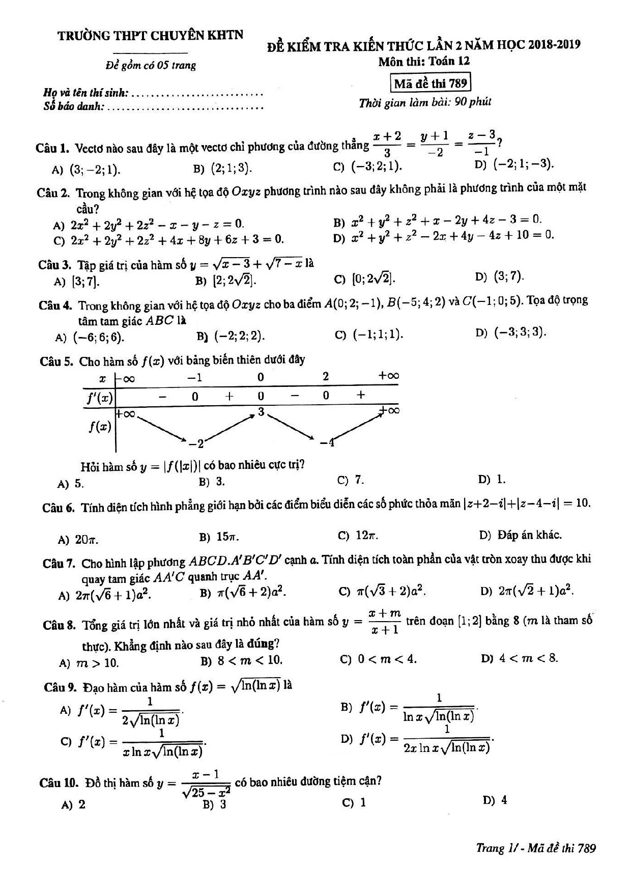 de thi thu thpt quoc gia 2019 mon toan thpt chuyen khoa hoc tu nhien