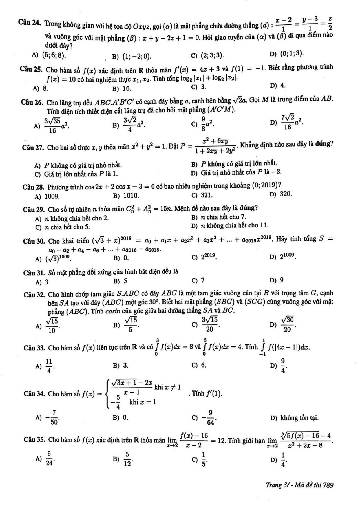 de thi thu thpt quoc gia 2019 mon toan thpt chuyen khoa hoc tu nhien