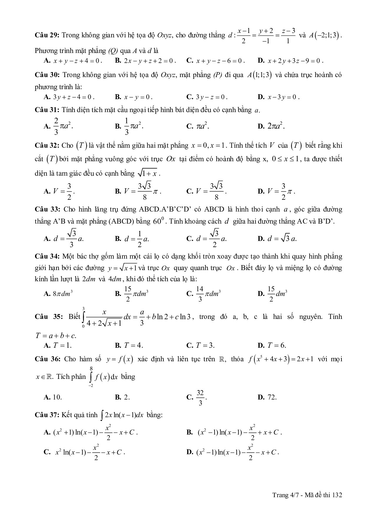 Đáp án đề thi thử THPT quốc gia 2019 môn Toán THPT chuyên Thái Bình dap an de thi thu thpt quoc gia 2019 mon toan thpt chuyen thai binh