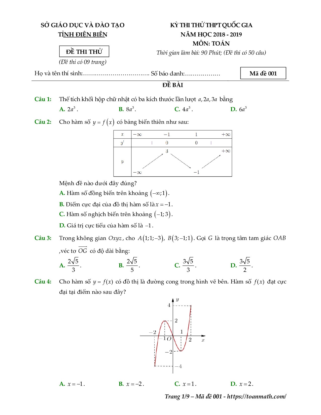de thi thu thpt quoc gia 2019 mon toan so gddt dien bien