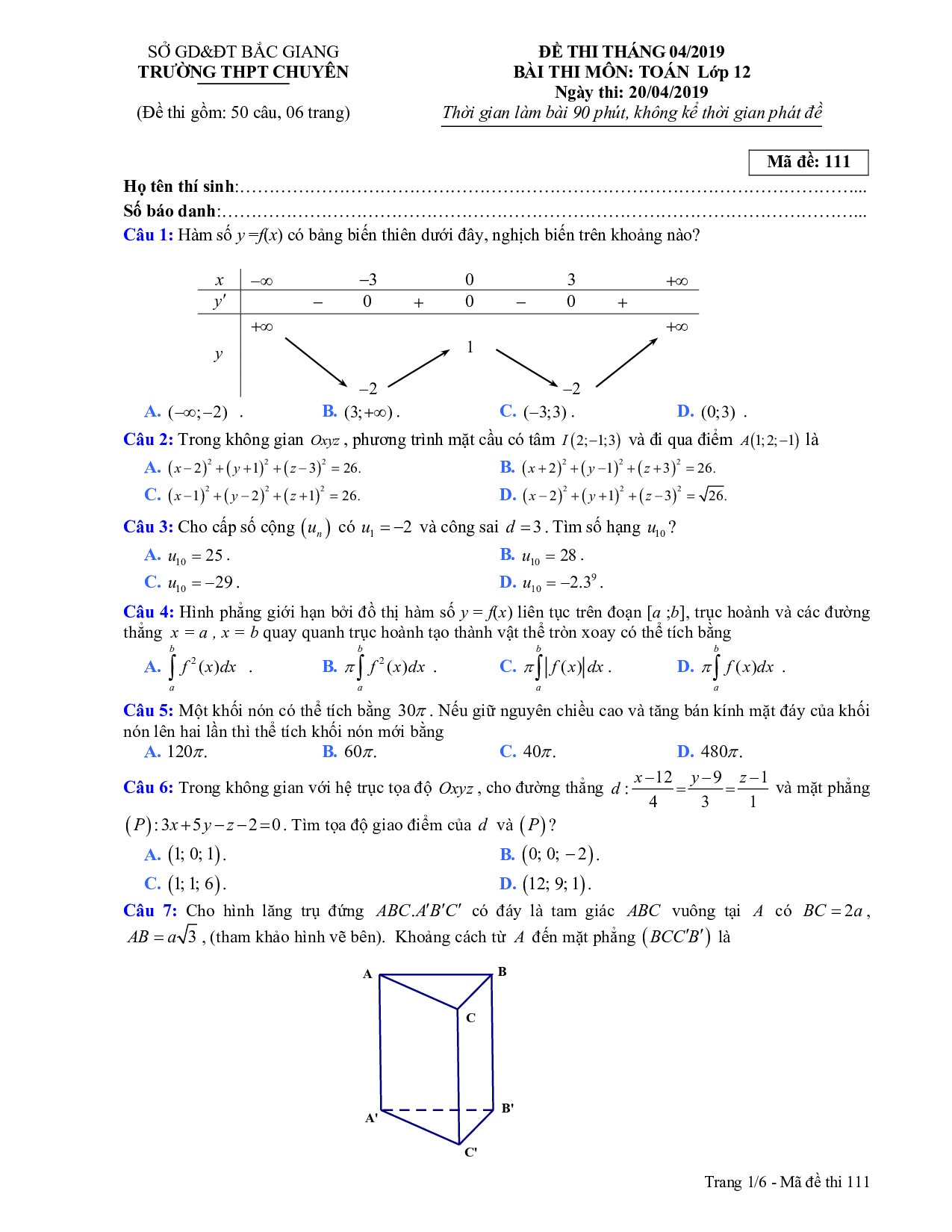de thi thu thpt quoc gia 2019 mon toan lan 4 thpt chuyen bac giang