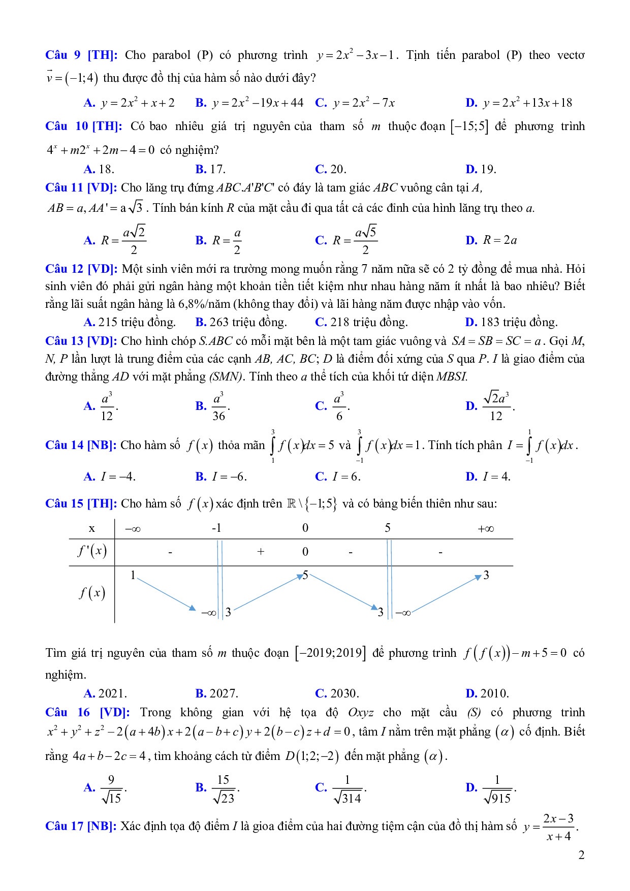 giai chi tiet de thi thu thpt quoc gia 2019 mon toan thpt chuyen quoc hoc hue